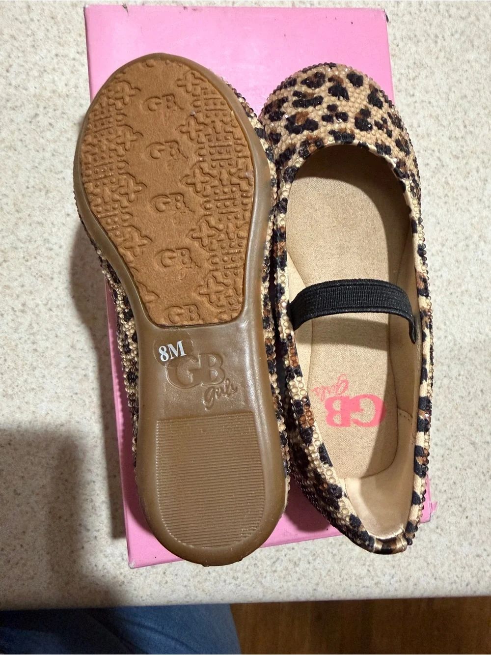 GB girls Leopard-Print Ballet Flats in Tan and Black